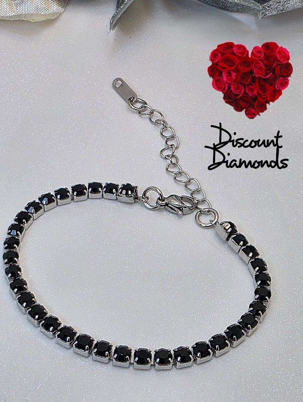 Black Zircon Tennis Bracelet on 925 Stainless Steel